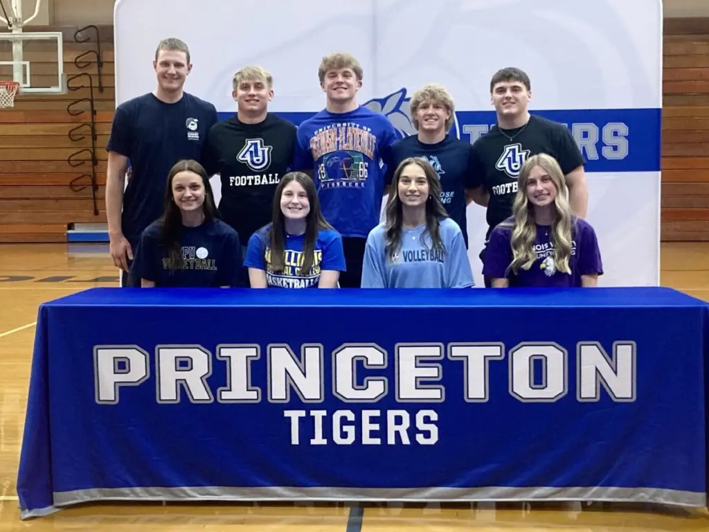 Nine Princeton High School seniors put the finishing touches on their future plans at the Tigers’ 2nd Annual College Signing Day at Prouty Gym on Tuesday.