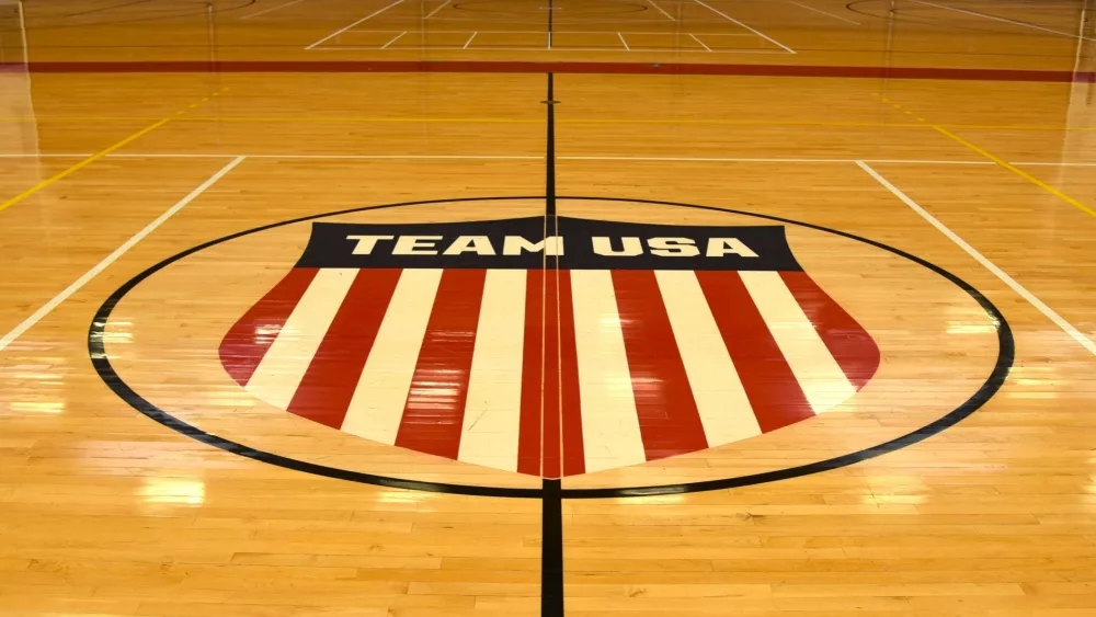 Team USA design on basketball wood floor