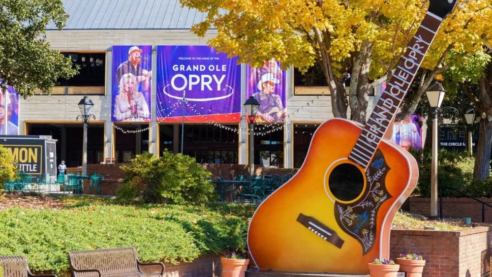 Exterior building and grounds of the Grand Ole Opry in Nashville. Nashville^ Tennessee^ USA - November 7^ 2021