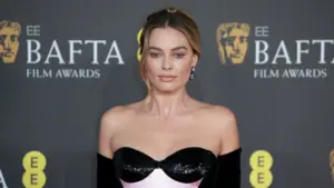 Margot Robbie attends the 2024 EE BAFTA Film Awards at The Royal Festival Hall in London^ England. London^ United Kingdom - February 18^ 2024