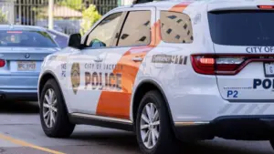 City of Jackson Police cruiser patrols the streets of downtown Jackson. Jackson^ Mississippi^ USA - April 23^ 2024