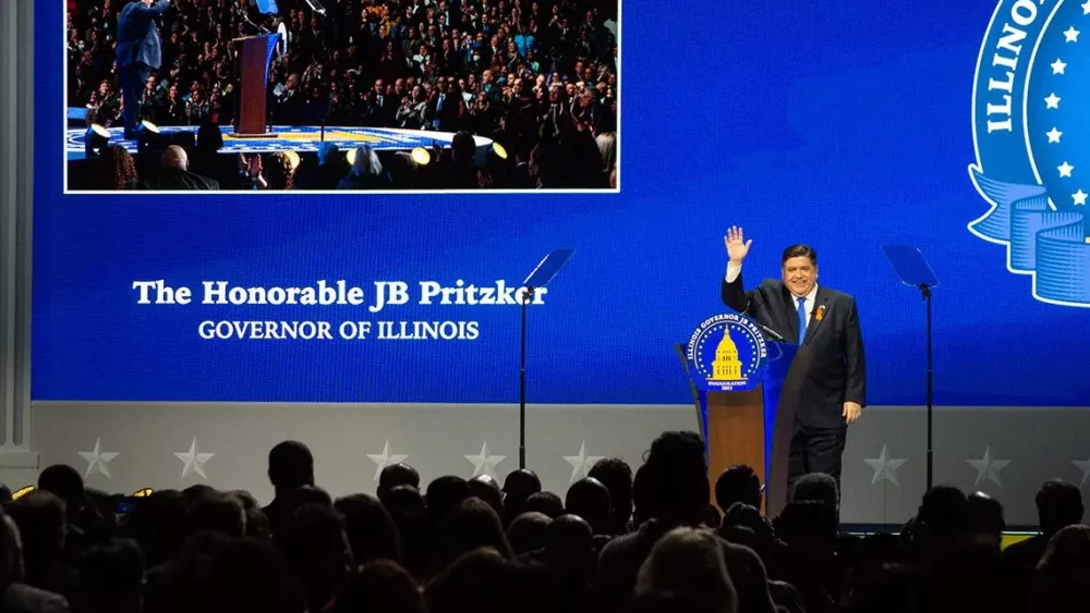 PRITZKER ANNOUNCE WIDE: Gov. JB Pritzker announces he will run for a third term as Illinois governor at a June 26 rally. (Capitol News Illinois photo by Andrew Adams)