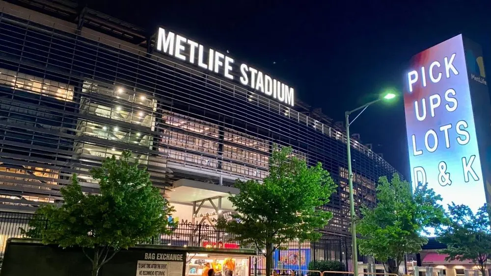 MetLife Stadium exterior view night Home of the NFL's New York Giants /Jets. EAST RUTHERFORD^ NEW JERSEY - August 15^ 2022