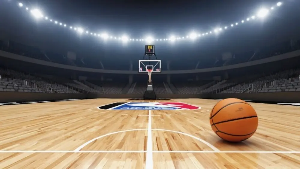 NBA BASKETBALL COURT WITH BALL This content was generated by an Artificial Intelligence (AI) system.