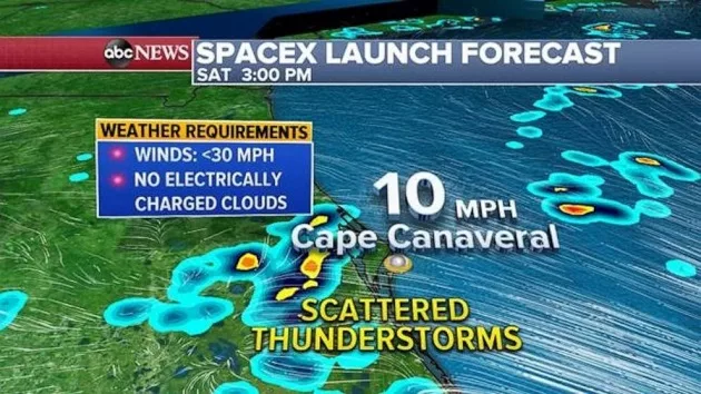 NASA-SpaceX launch forecast includes possible thunderstorm, lightning ...