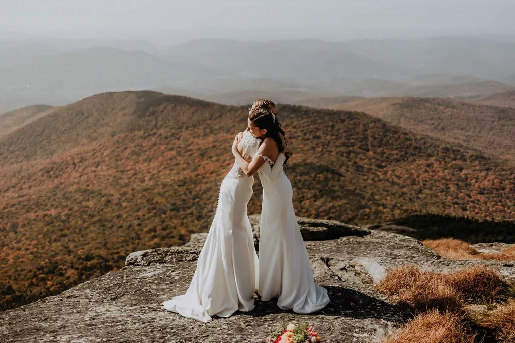 Vermont couple hikes 4 000 feet in wedding dresses to get married