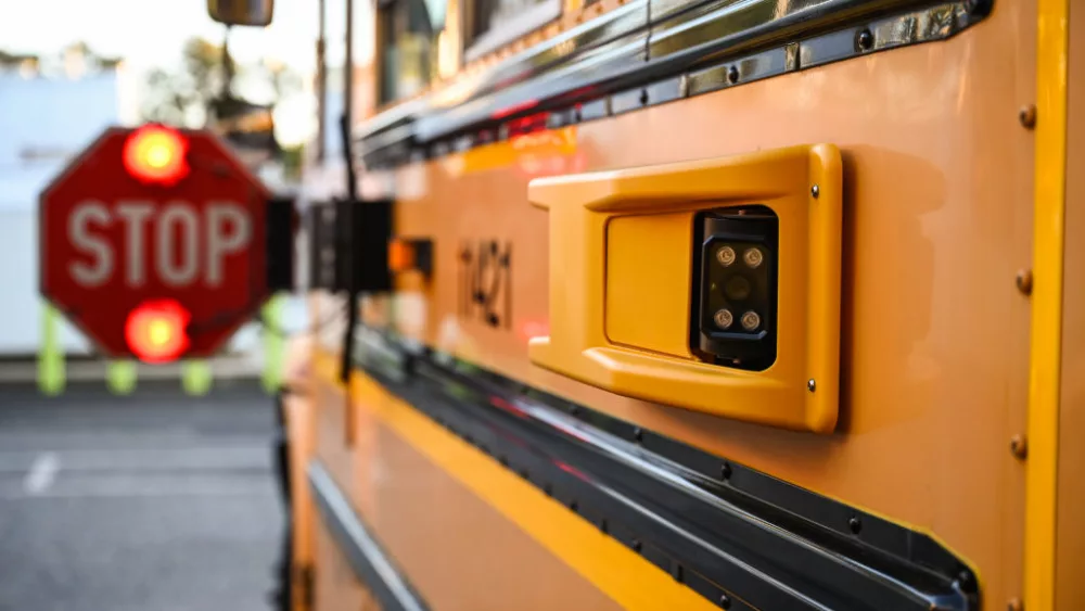 School bus with traffic camera attached