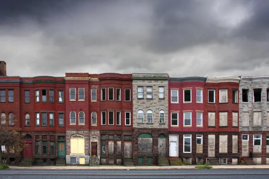 Group of vacant houses in Baltimore, Maryland. Housing