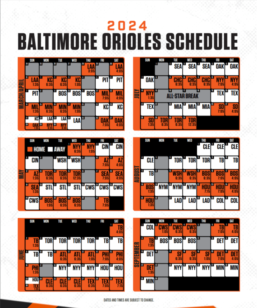 Newcastle Tribune Baltimore Orioles announce 2024 home game start times