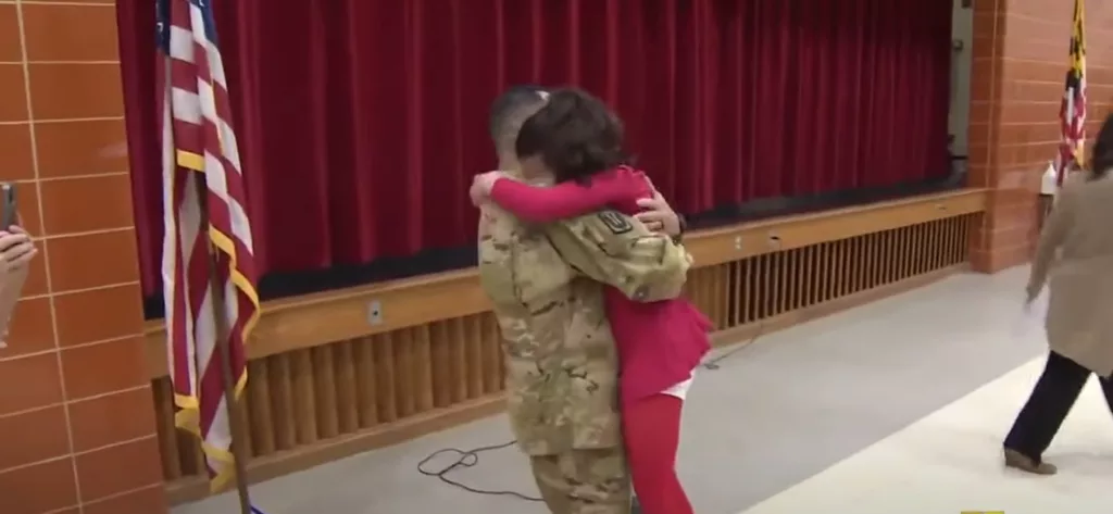 A pair of twins got a surprise reunion with their military stepfather Monday at their Anne Arundel County school. Ten-year-old Mallory Davis and her twin brother Johnathan had not need their stepfather, Sgt. Michael Teller for 339 days. They were completely unaware he was just steps away, waiting in the wings of a fourth-grade assembly at Fort Smallwood Elementary School.