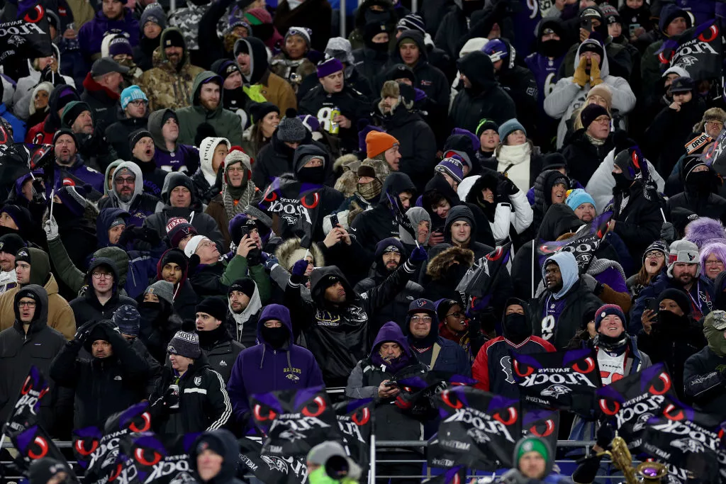 Fans cheer during the fourth quarter in the AFC Divisional Playoff game (Photo by Patrick Smith/Getty Images)