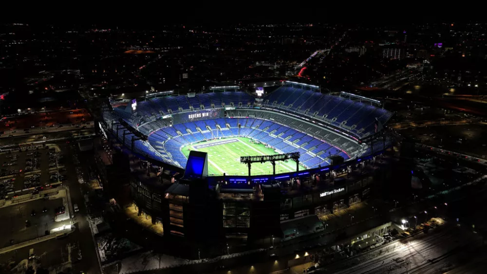 BALTIMORE, MARYLAND, JAN 20: A general overall aerial view of M&T Bank Stadium on January 20, 2024 in Baltimore, Maryland. (Photo by Kirby Lee/Getty Images)