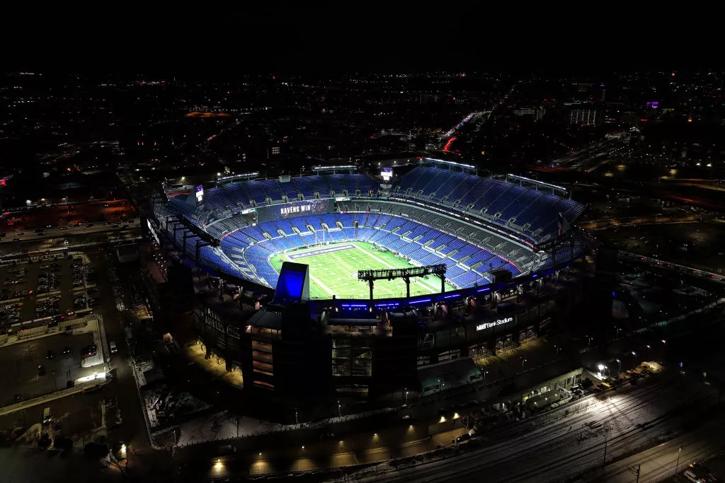 BALTIMORE, MARYLAND, JAN 20: A general overall aerial view of M&T Bank Stadium on January 20, 2024 in Baltimore, Maryland. (Photo by Kirby Lee/Getty Images)