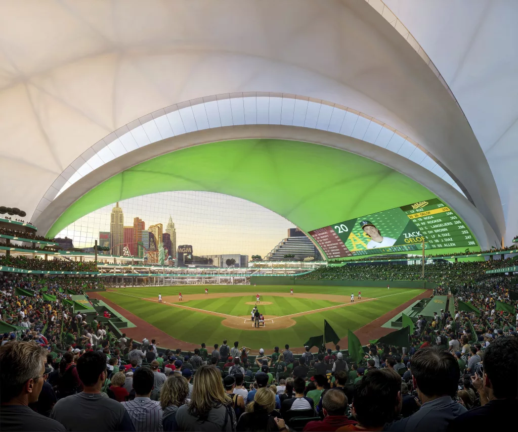 A's release renderings of new Las Vegas domed stadium that resembles ...