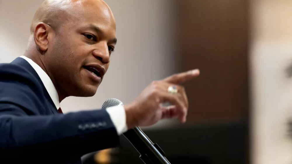 .ANNAPOLIS,MD-JANUARY 09: Governor Wes Moore addresses fellow democrats at The 2024 Maryland Dems Legislative Luncheon in Annapolis, MD on January 09, 2024. (Photo by Marvin Joseph/The Washington Post via Getty Images)
