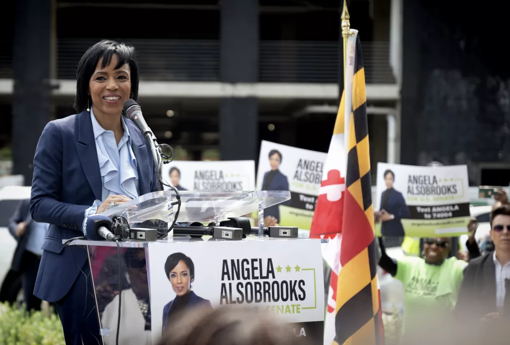 NEW CARROLLTON,MD-MAY 10: Prince George's County Executive Angela Alsobrooks hold a rally to kick-off her campaign for U.S. Senate with supporters from across the state in New Carrollton, Maryland on May 10, 2023.(Photo by Marvin Joseph/The Washington Post via Getty Images)