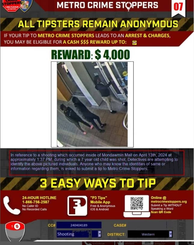 Reward offered for information leading to arrest in Mondawmin Mall