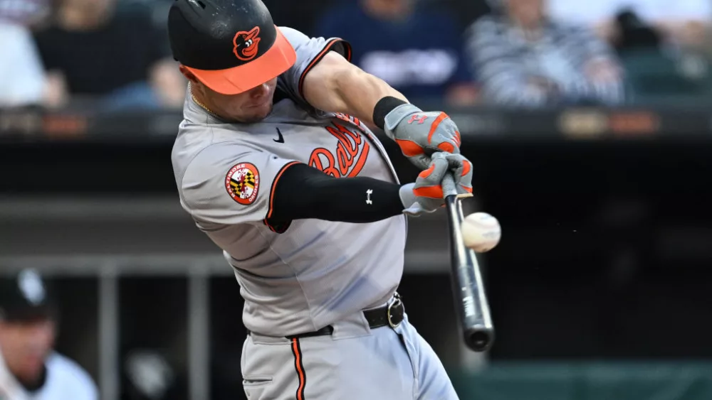 CHICAGO, IL - MAY 23: Ryan Mountcastle #6 of the Baltimore Orioles hits a single in the third inning against the Chicago White Sox at Guaranteed Rate Field on May 23, 2024 in Chicago, Illinois. (Photo by Jamie Sabau/Getty Images)