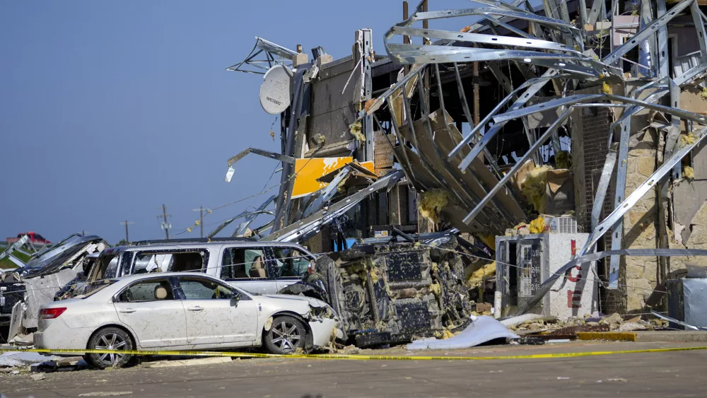 Damage is seen at a truck stop the morning after a tornado rolled through, Sunday, May 26, 2024, in Valley View, Texas.
