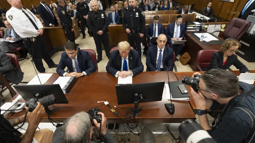 Former President Donald Trump appears at Manhattan criminal court during jury deliberations in his criminal hush money trial in New York, Thursday, May 30, 2024. (Steven Hirsch/New York Post via AP, Pool)