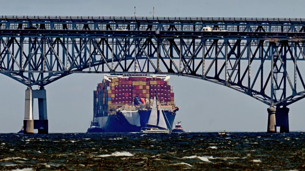 The Container Ship Dali Passes Under the Chesapeake Bay Bridge After it Left Baltimore