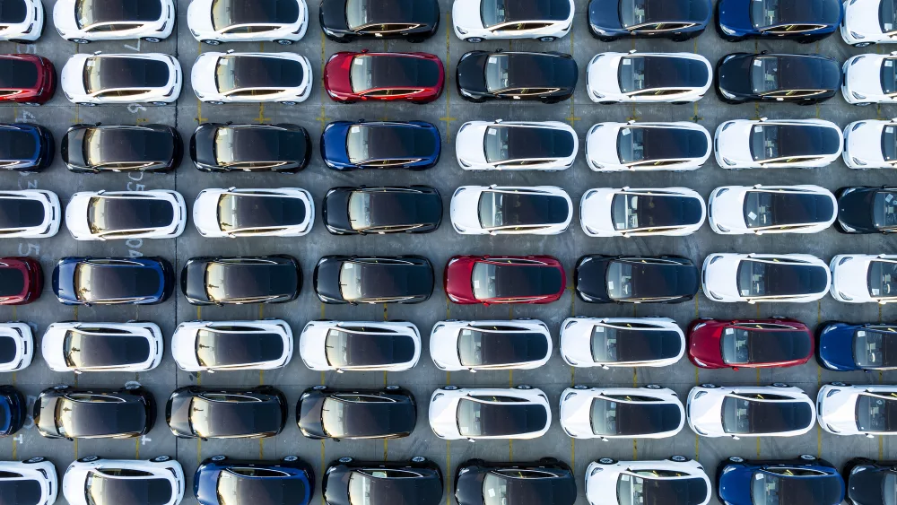 Large number of cars at parking lot,waiting for export at Shanghai port. NHTSA launches recall query into 94,000 Jeep Wranglers as loss of motive power complaints continue