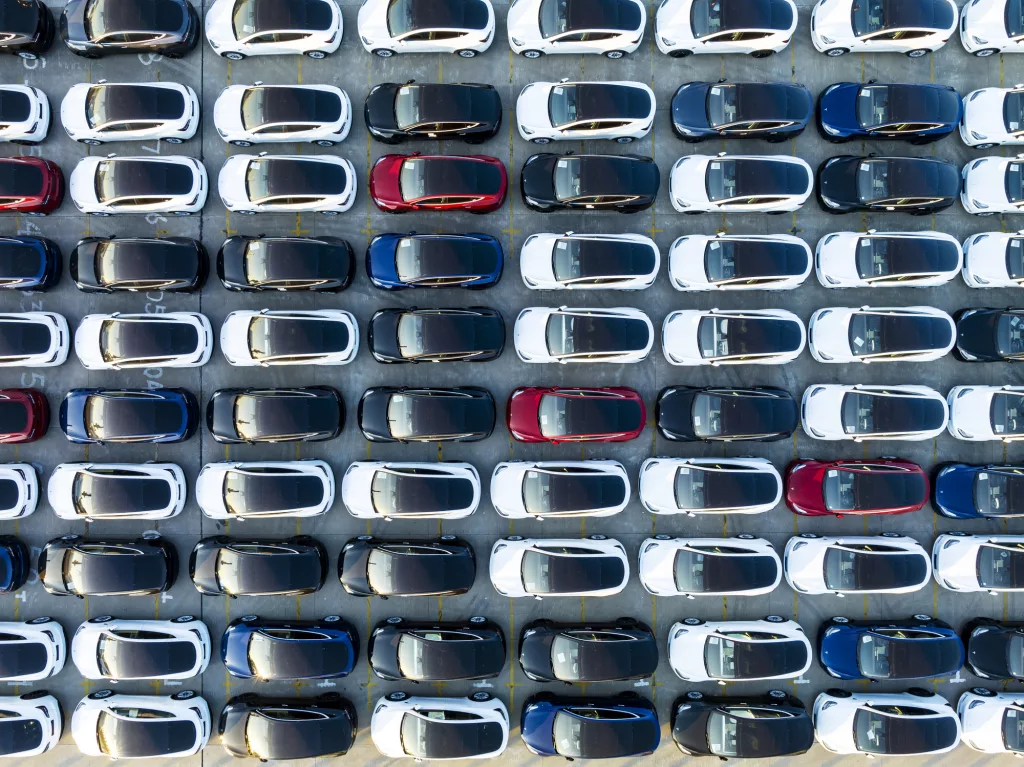 Large number of cars at parking lot,waiting for export at Shanghai port. NHTSA launches recall query into 94,000 Jeep Wranglers as loss of motive power complaints continue