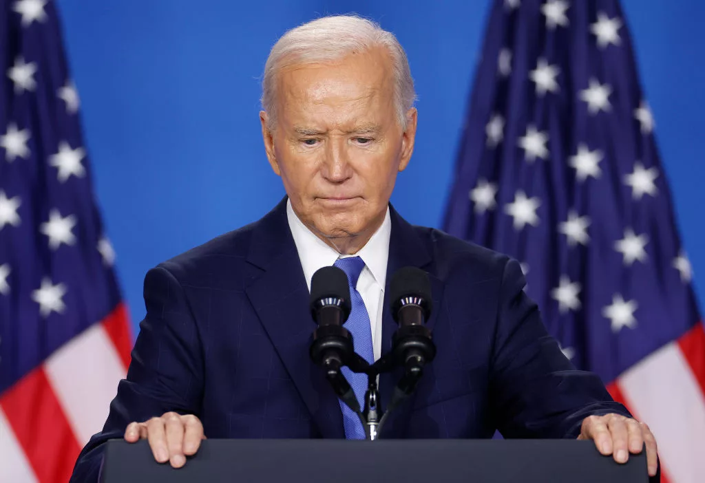 WASHINGTON, DC - JULY 11: U.S. President Joe Biden holds news conference at the 2024 NATO Summit on July 11, 2024 in Washington, DC. NATO leaders convene in Washington this week for the annual summit to discuss future strategies and commitments and mark the 75th anniversary of the alliance’s founding. (Photo by Kevin Dietsch/Getty Images)