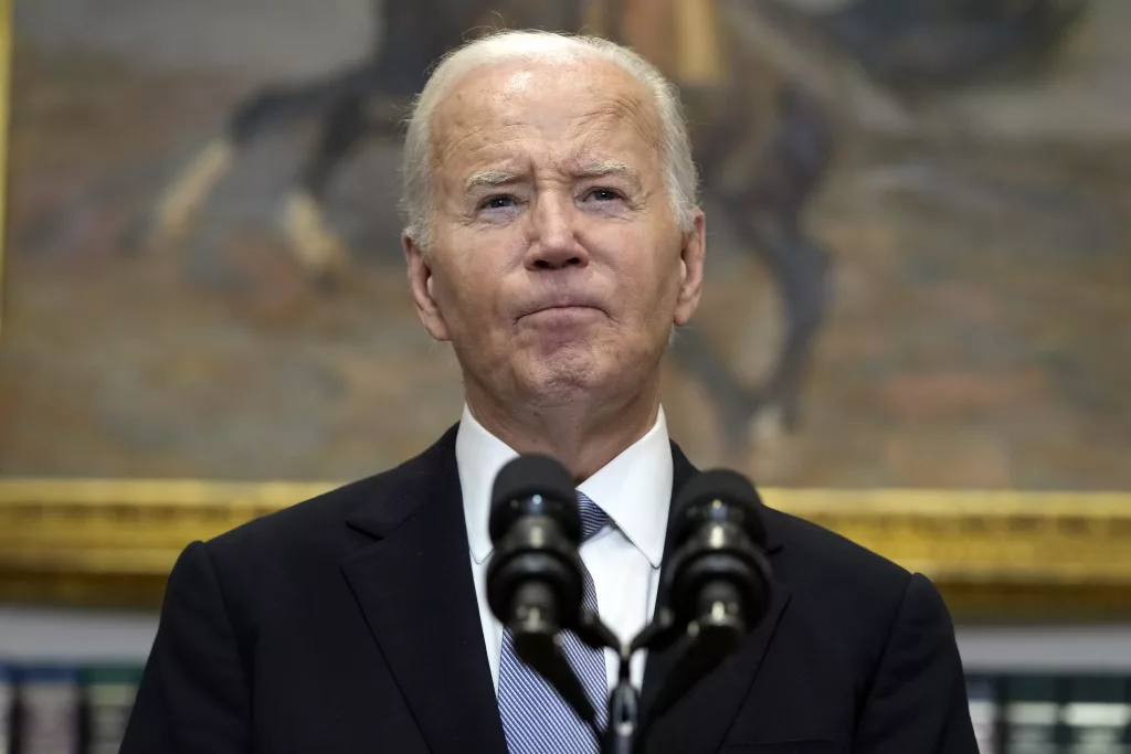 President Joe Biden speaks from the Roosevelt Room of the White House in Washington, Sunday, July 14, 2024, about the apparent assassination attempt of former President Donald Trump at a campaign rally in Pennsylvania. (AP Photo/Susan Walsh)