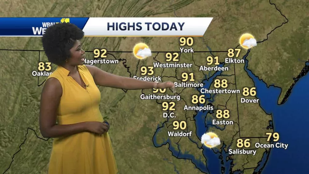 Meteorologist Dalencia Jenkins says temperatures will return to the 90s for much of Maryland
