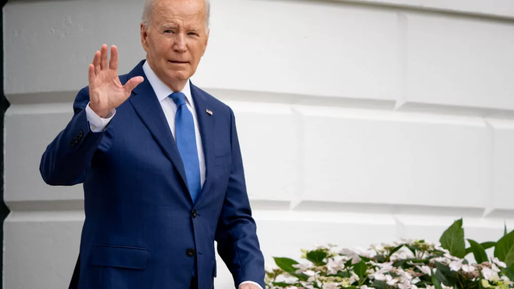 WASHINGTON, DC - MAY 8: U.S. President Joe Biden waves as he walks to Marine One on the South Lawn of the White House on May 8, 2024 in Washington, DC, for a short trip to Andrews Air Force Base, Maryland. Biden is traveling to Wisconsin and Illinois today for campaign events. (Photo by Andrew Harnik/Getty Images)