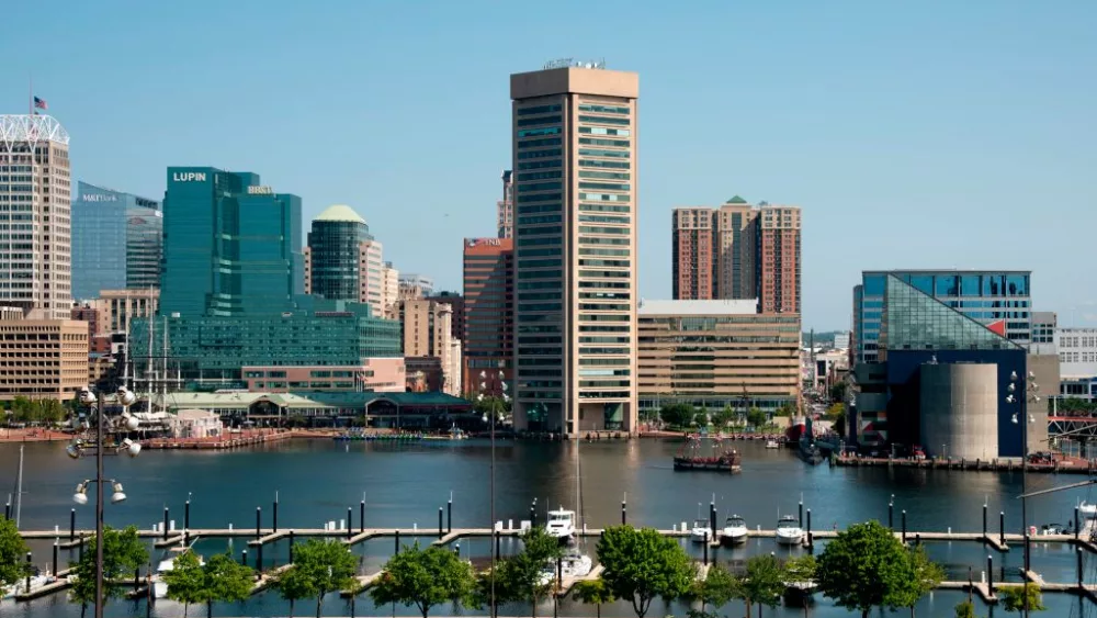 Baltimore, Maryland Inner Harbor skyline. (Photo by: Robert Knopes/Education Images/Universal Images Group via Getty Images)
