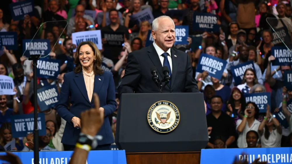 Kamala Harris and Minnesota Gov. Tim Walz at campaign rally in Philadelphia