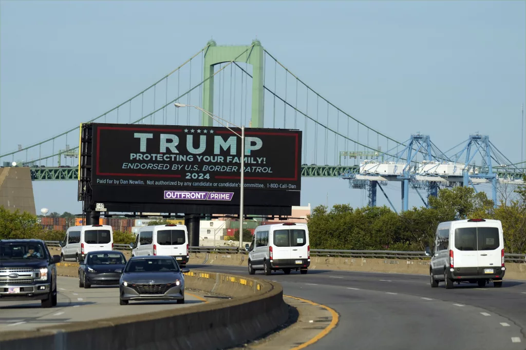 The motorcade of Democratic presidential nominee Vice President Kamala Harris passes a billboard in support of Republican presidential nominee former President Donald Trump Monday, Sept. 9, 2024, ahead of the presidential debate with Republican presidential nominee former President Donald Trump in Philadelphia. (AP Photo/Jacquelyn Martin) - Kamala Harris and Donald Trump are gearing up to take the stage for Tuesday night’s debate in Philadelphia, where they’ll fight to sway 2024 election voters on the biggest stage in U.S. politics. The event, at 9 p.m. Eastern, will offer Americans their most detailed look at a campaign that’s dramatically changed since the last debate in June.