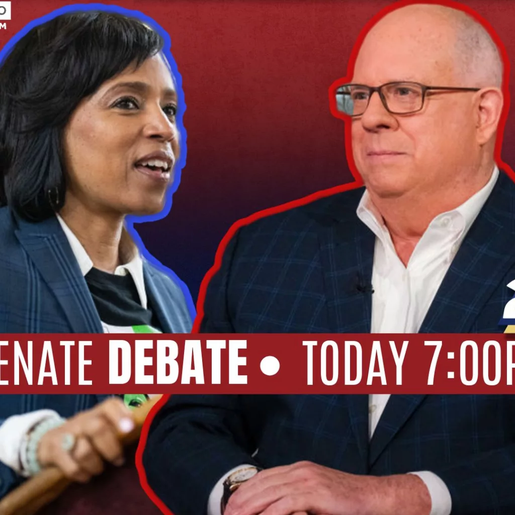 Democratic nominee Angela Alsobrooks and Republican nominee Larry Hogan will face off Thursday in a WBAL-TV 11 and WBAL Radio debate airing partnership with Maryland Public Television and NBC News. NBC News chief political analyst Chuck Todd will serve as moderator and 11 News anchor Deborah Weiner is a panelist. Listen to the debate at 7:00 p.m. on WBAL NewsRadio 1090 AM, FM 101.5 or the WBAL Radio app. Watch the debate on WBAL-TV.