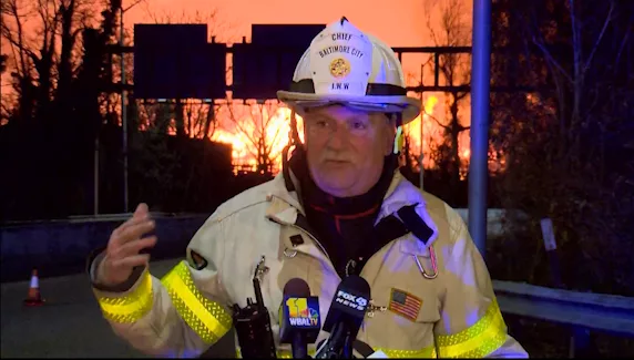 Fire Chief of Baltimore City, James Wallace, talks about massive fire near I-83