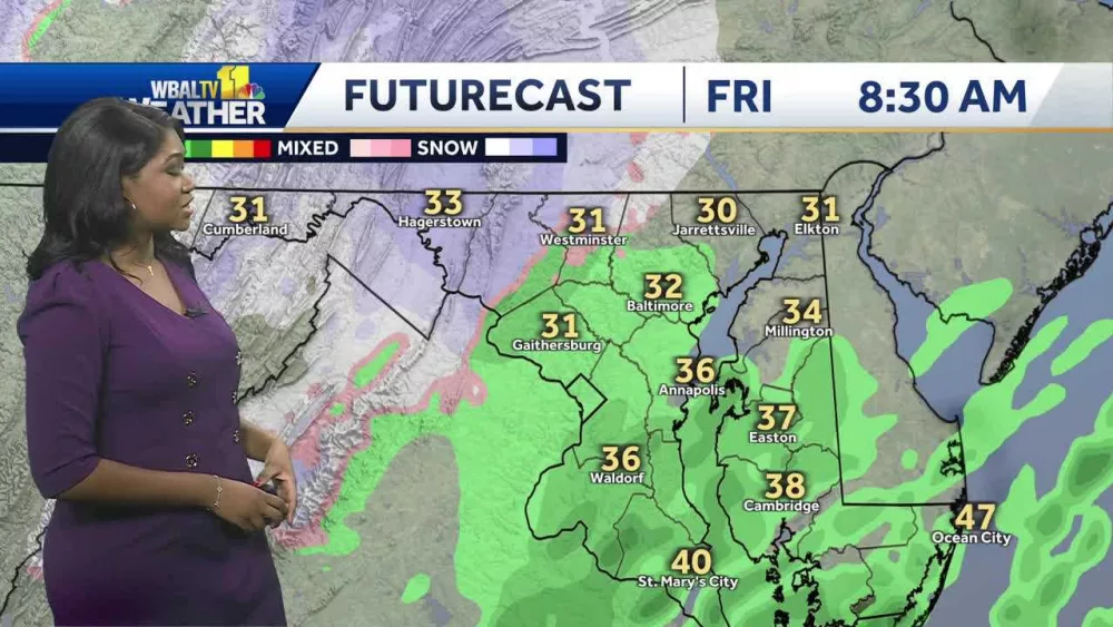 Scattered rain, snow showers Friday in Maryland