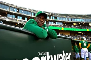 SEPTEMBER 21: Oakland Athletics Special Assistant to the President, Rickey Henderson, looks on during an MLB game between the New York Yankees and Oakland Athletics on September 21, 2024, at the Oakland-Alameda County Coliseum in Oakland, CA. (Photo by Trinity Machan/Icon Sportswire via Getty Images)