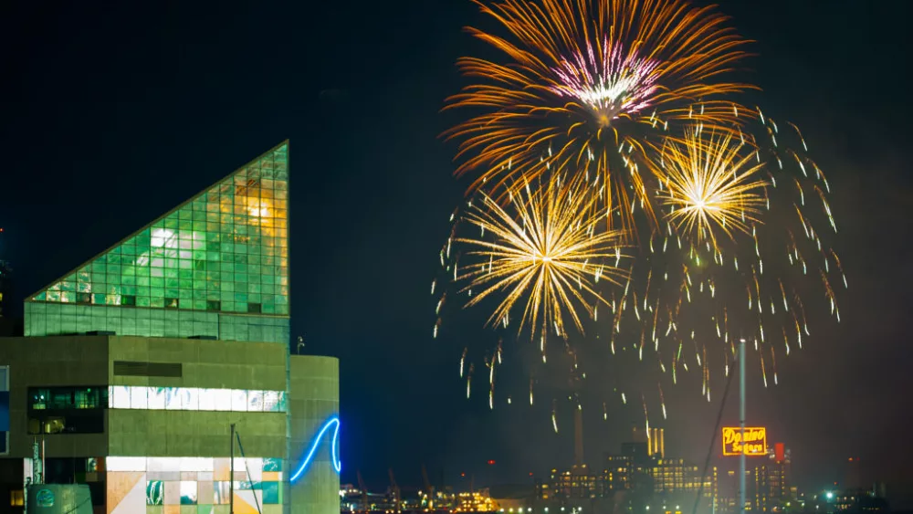 4th of July fireworks in Inner Harbor, Baltimore, USA. (Photo by: Edwin Remsburg/VW Pics via Getty Images)