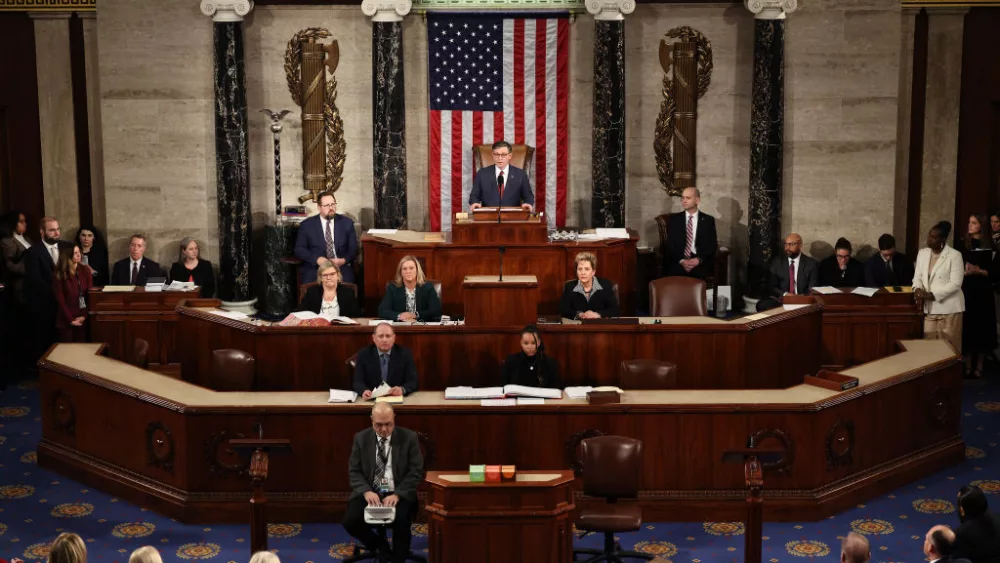 WASHINGTON, DC - JANUARY 03: U.S. Speaker of the House Mike Johnson (R-LA) delivers remarks after being re-elected Speaker on the first day of the 119th Congress in the House Chamber of the U.S. Capitol Building on January 03, 2025 in Washington, DC. Rep. Mike Johnson (R-LA) retained his Speakership in the face of opposition within his own party as the 119th Congress holds its first session to vote for a new Speaker of the House. (Photo by Chip Somodevilla/Getty Images)