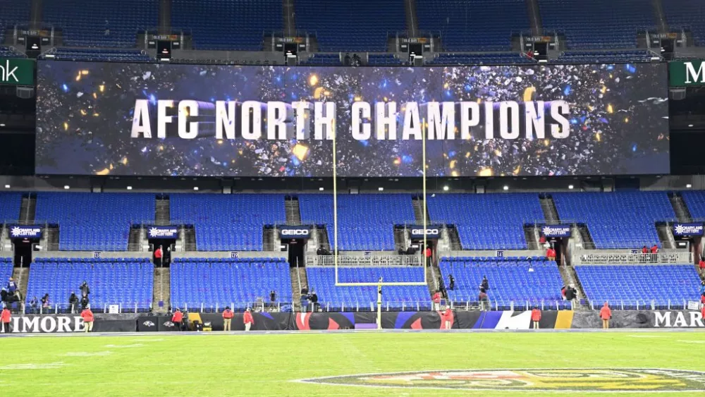 BALTIMORE, MARYLAND - JANUARY 04: A general view as the Baltimore Ravens are announced as AFC North champions on the stadium screen after defeating the Cleveland Browns 35-10 at M&T Bank Stadium on January 04, 2025 in Baltimore, Maryland. (Photo by Greg Fiume/Getty Images)