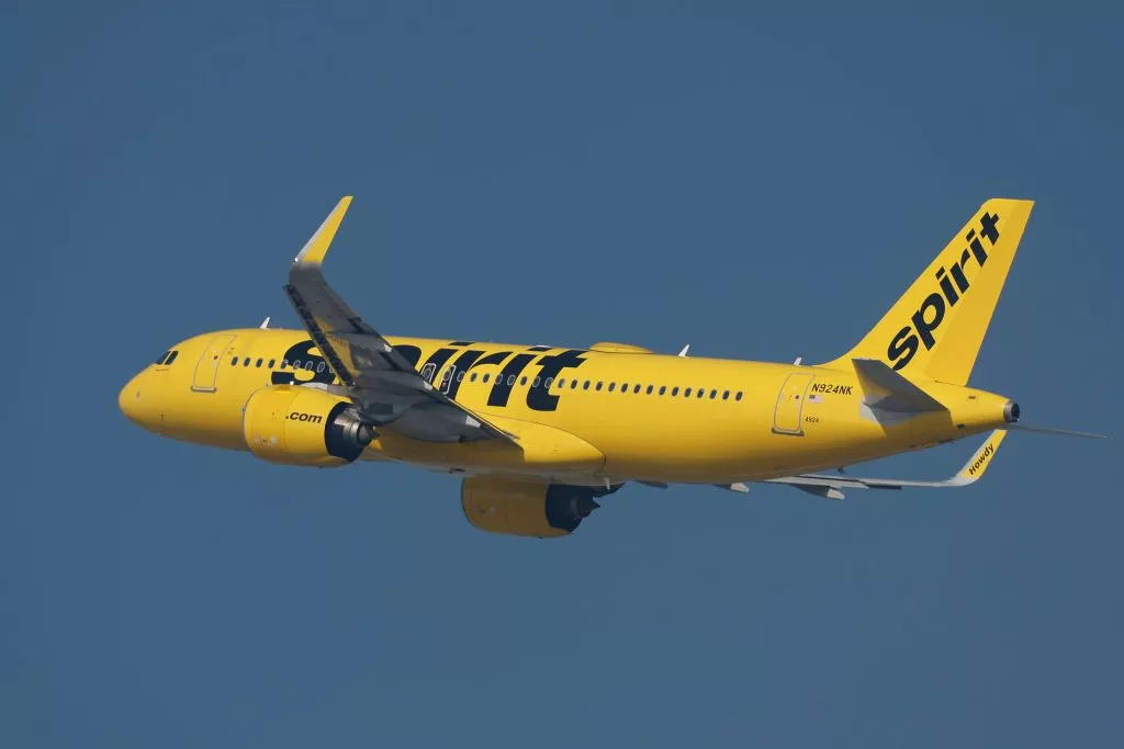 LOS ANGELES, CALIFORNIA - JANUARY 4: A Spirit Airlines Airbus A320-271N aircraft departs Los Angeles International Airport (LAX) for Baltimore on January 4, 2025 in Los Angeles, California. (Photo by Kevin Carter/Getty Images)