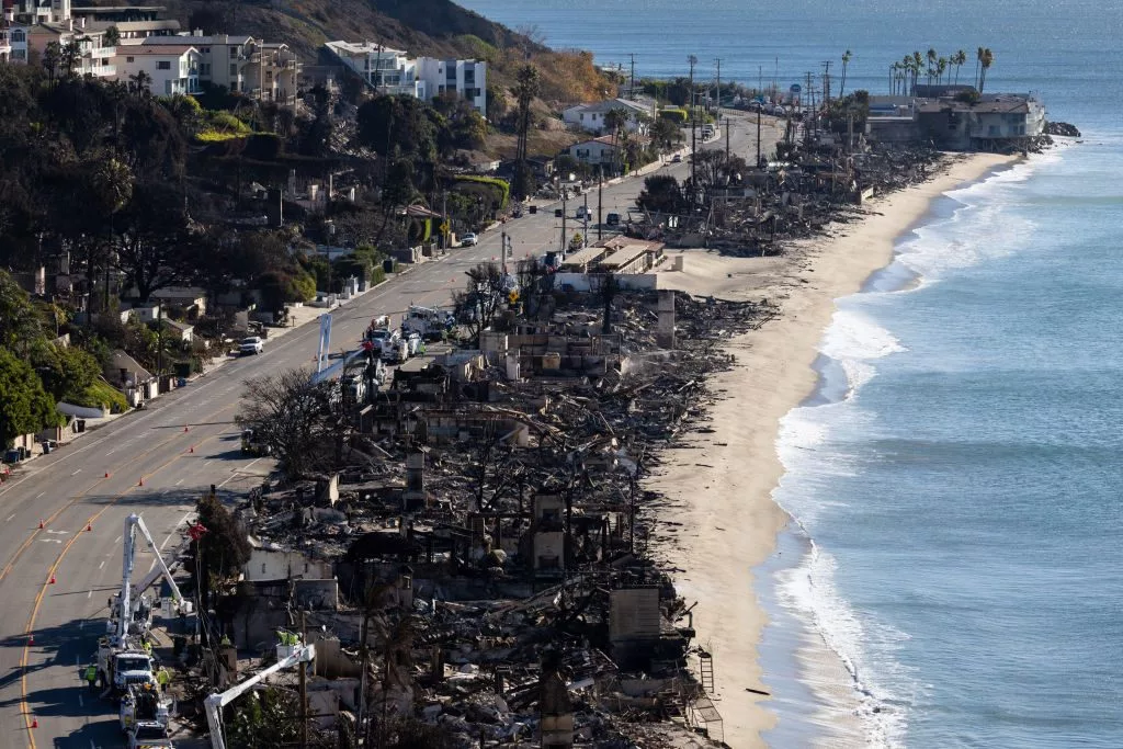 Scenes Of Devastation Along Pacific Coast Highway From California Wildfires