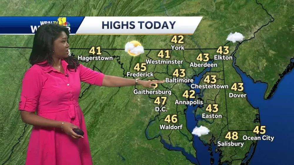 Temperatures will be seasonal today in Maryland