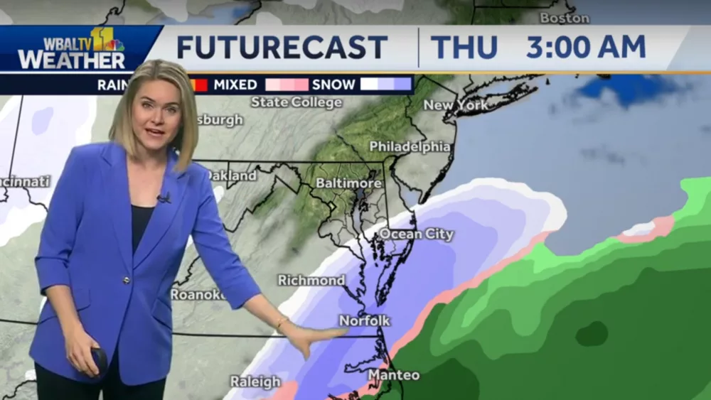 If this data trend keeps, light snow this week in Maryland