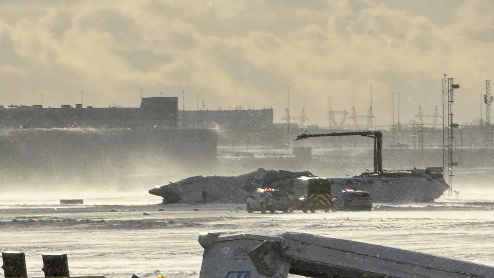 A Delta Air Lines plane heading from Minneapolis to Toronto crashed at Toronto's Pearson Airport, Monday Feb. 17, 2025. (Teresa Barbieri/The Canadian Press via AP)