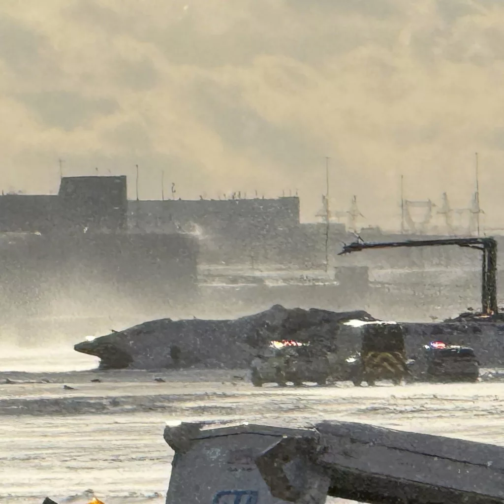 A Delta Air Lines plane heading from Minneapolis to Toronto crashed at Toronto's Pearson Airport, Monday Feb. 17, 2025. (Teresa Barbieri/The Canadian Press via AP)