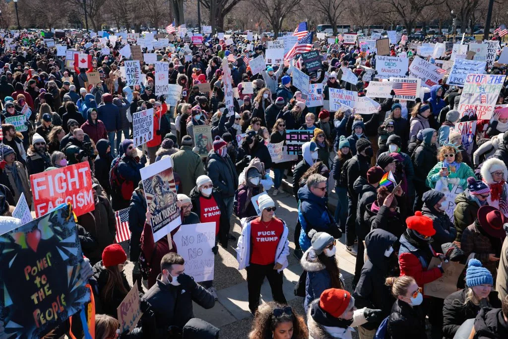 Thousands of people protest in Washington, D.C., and across the U.S. on Presidents Day