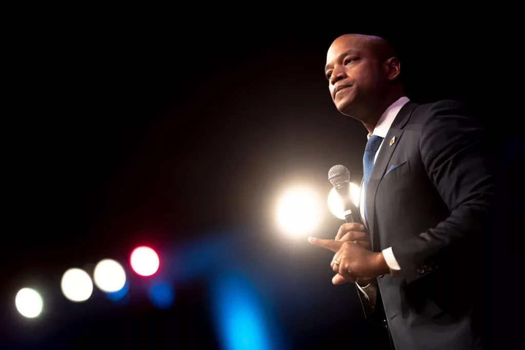 CLINTON, MD - NOVEMBER 05: Democratic Gubernatorial Candidate Wes Moore speaks to the congregation while attending a church service at Mt. Ennon Baptist Church on November 6, 2022 in Clinton, Maryland. Moore will face off against Trump-backed Republican Dan Cox in the general election on Tuesday. (Photo by Nathan Howard/Getty Images)