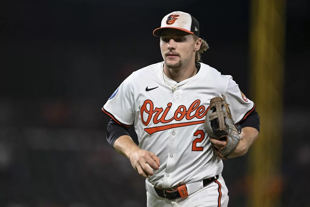 FILE - Baltimore Orioles shortstop Gunnar Henderson (2) jogs off the field during a baseball game against the Houston Astros, Thursday, Aug. 22, 2024, in Baltimore. (AP Photo/Terrance Williams, File)